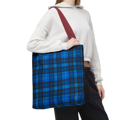 Blue Plaid Tote Bag, Gift for Her or Him,