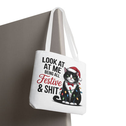 Funny Festive Cat Tote Bag