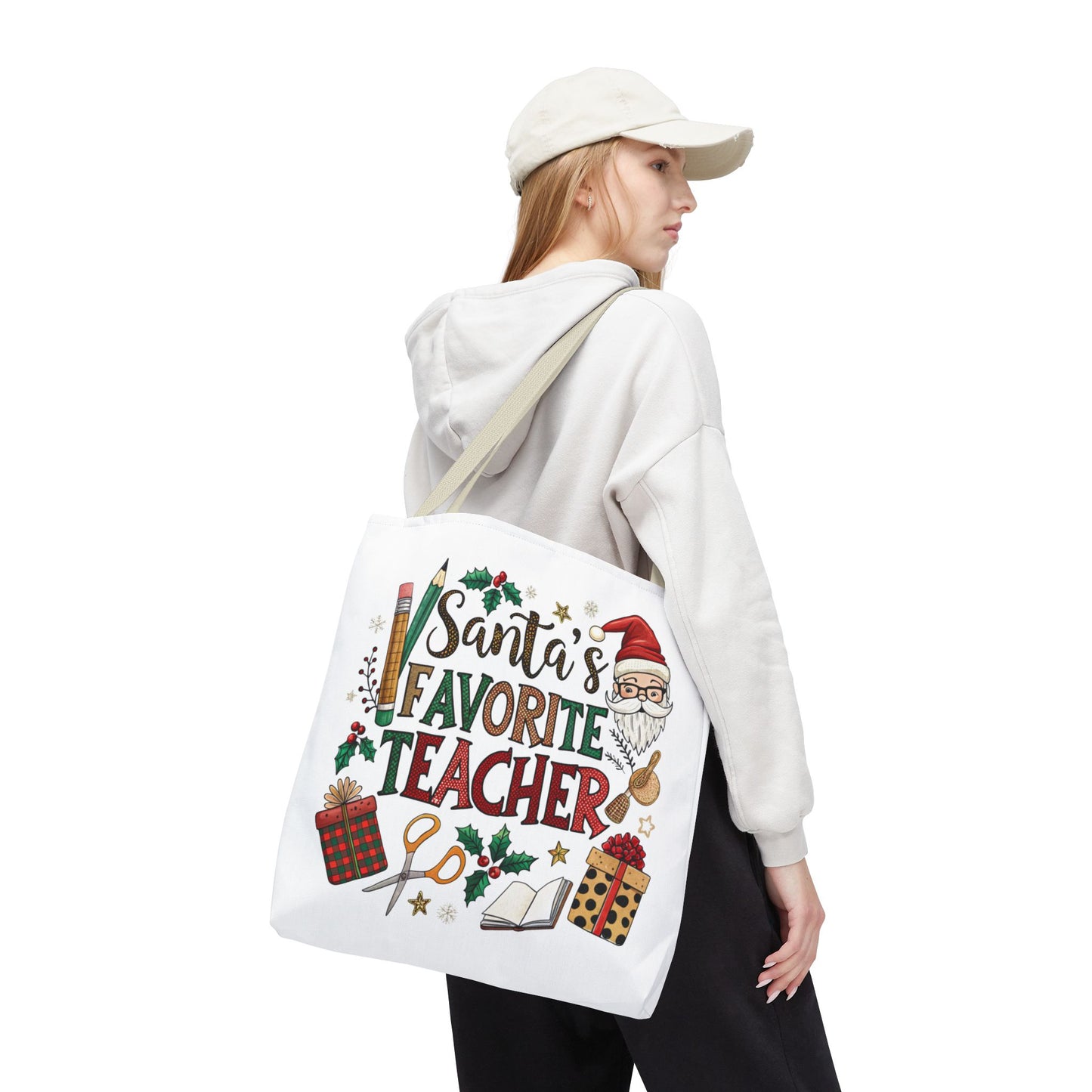 Santa's Favorite Teacher Tote Bag, Christmas Gift, Teacher Appreciation