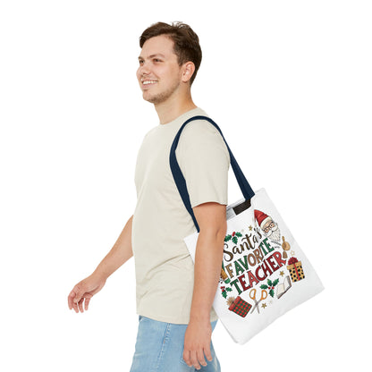 Santa's Favorite Teacher Tote Bag, Christmas Gift, Teacher Appreciation