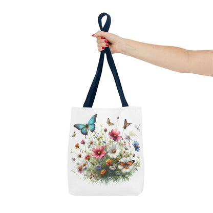 Vibrant Floral Tote Bag, Butterfly Print