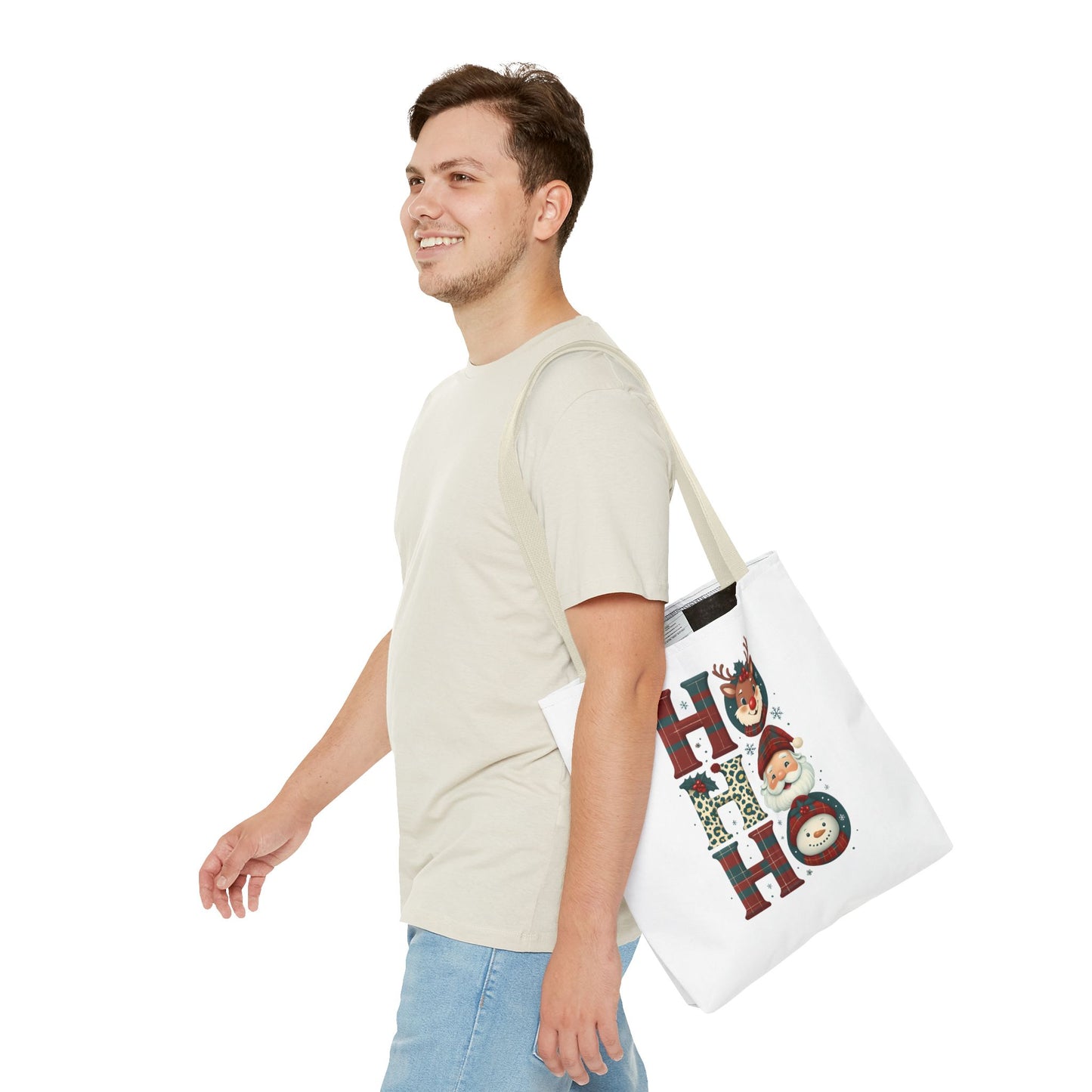 Cute Santa and Reindeer Design Festive Holiday Tote Bag