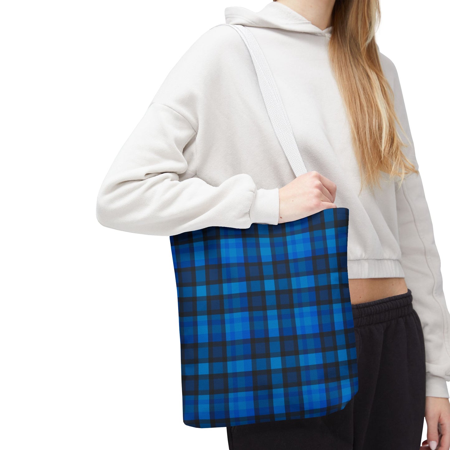 Blue Plaid Tote Bag, Gift for Her or Him,