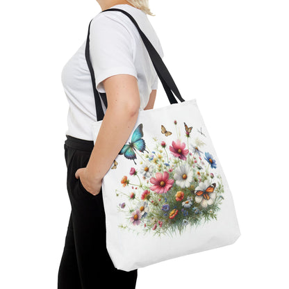 Vibrant Floral Tote Bag, Butterfly Print