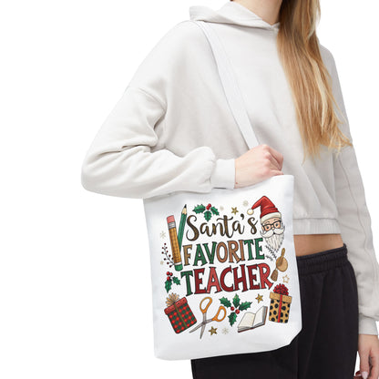Santa's Favorite Teacher Tote Bag, Christmas Gift, Teacher Appreciation