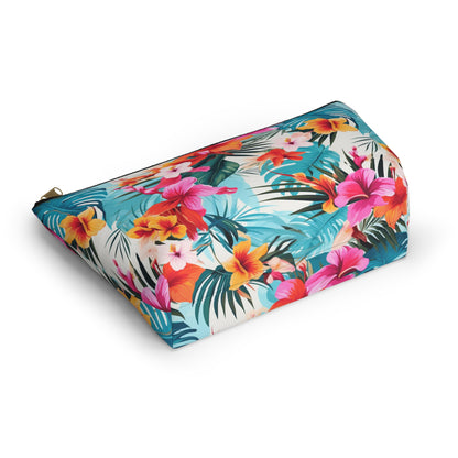 Tropical Floral Accessory Pouch – Hawaiian Makeup Bag with T‑Bottom