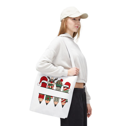 Festive Pencil Reindeer Tote Bag, Holiday Shopping Bag, Christmas Gift Tote, Teacher Appreciation, Winter Decor, Eco-Friendly Bag