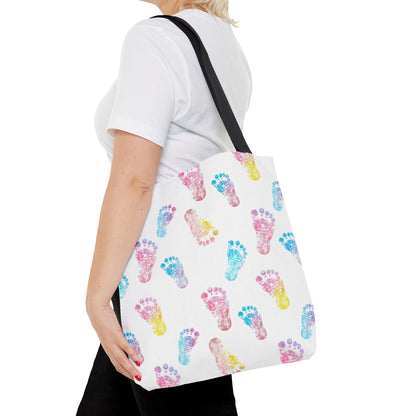 Colorful Baby Footprint Tote Bag,  Gift for New Moms