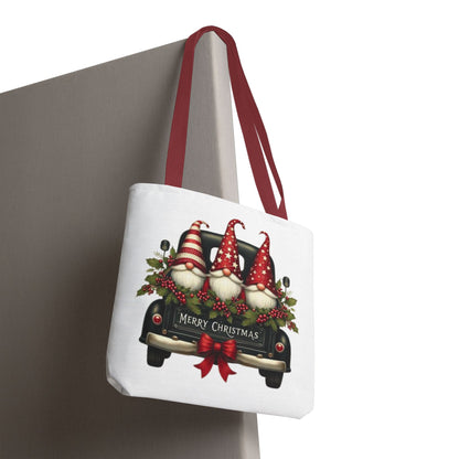 3 Christmas Gnomes in Truck Tote Bag, Fun Holiday Gift