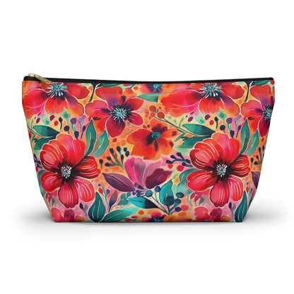 Floral Cosmetic Pouch — Bright Watercolor Flower Accessory Bag