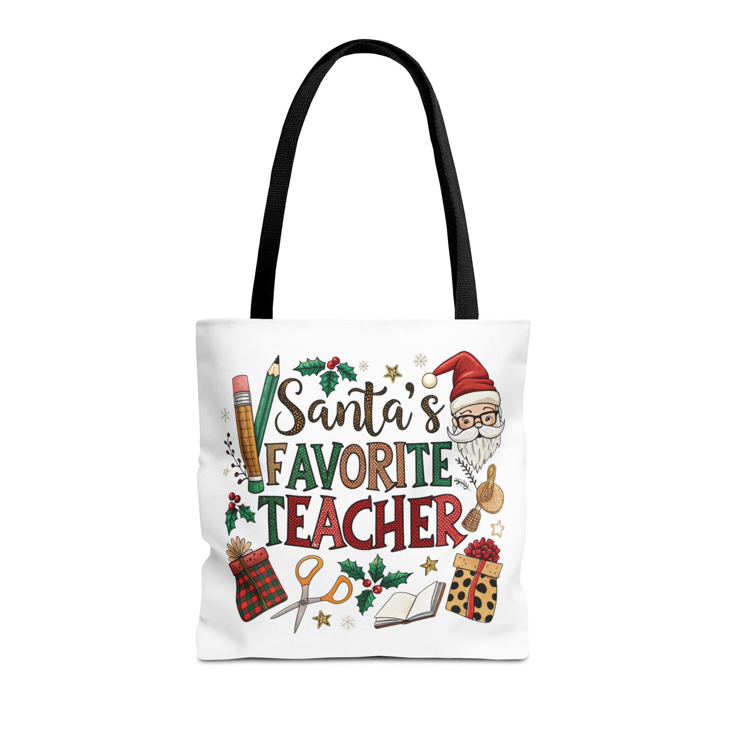 Santa's Favorite Teacher Tote Bag, Christmas Gift, Teacher Appreciation