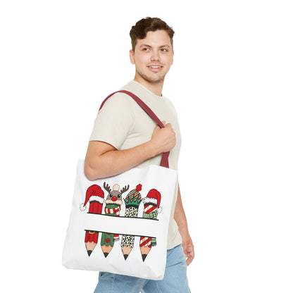 Festive Pencil Reindeer Tote Bag, Holiday Shopping Bag, Christmas Gift Tote, Teacher Appreciation, Winter Decor, Eco-Friendly Bag
