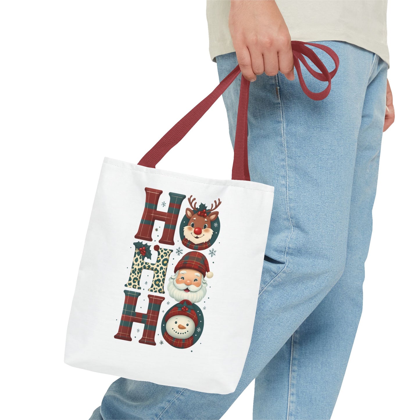 Cute Santa and Reindeer Design Festive Holiday Tote Bag