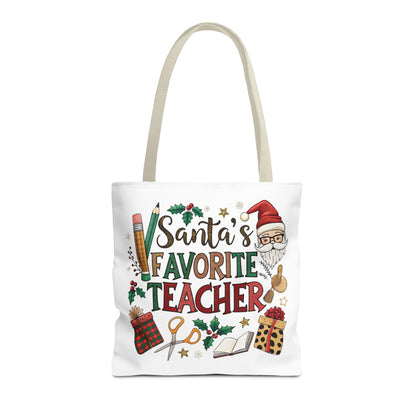 Santa's Favorite Teacher Tote Bag, Christmas Gift, Teacher Appreciation