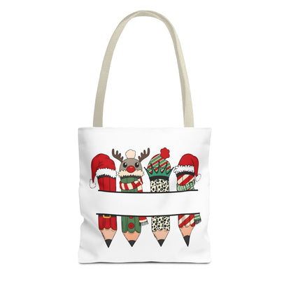 Festive Pencil Reindeer Tote Bag, Holiday Shopping Bag, Christmas Gift Tote, Teacher Appreciation, Winter Decor, Eco-Friendly Bag