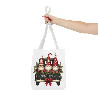 3 Christmas Gnomes in Truck Tote Bag, Fun Holiday Gift