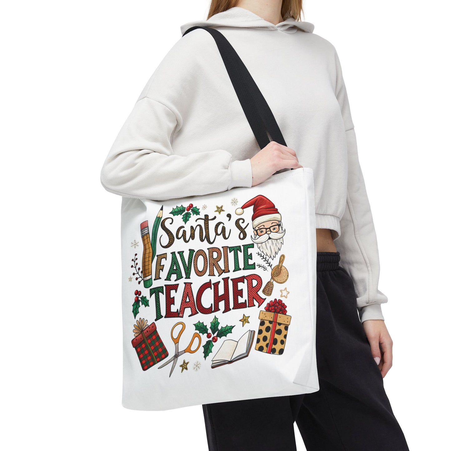 Santa's Favorite Teacher Tote Bag, Christmas Gift, Teacher Appreciation