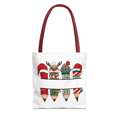 Festive Pencil Reindeer Tote Bag, Holiday Shopping Bag, Christmas Gift Tote, Teacher Appreciation, Winter Decor, Eco-Friendly Bag