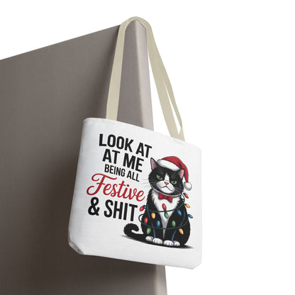Funny Festive Cat Tote Bag