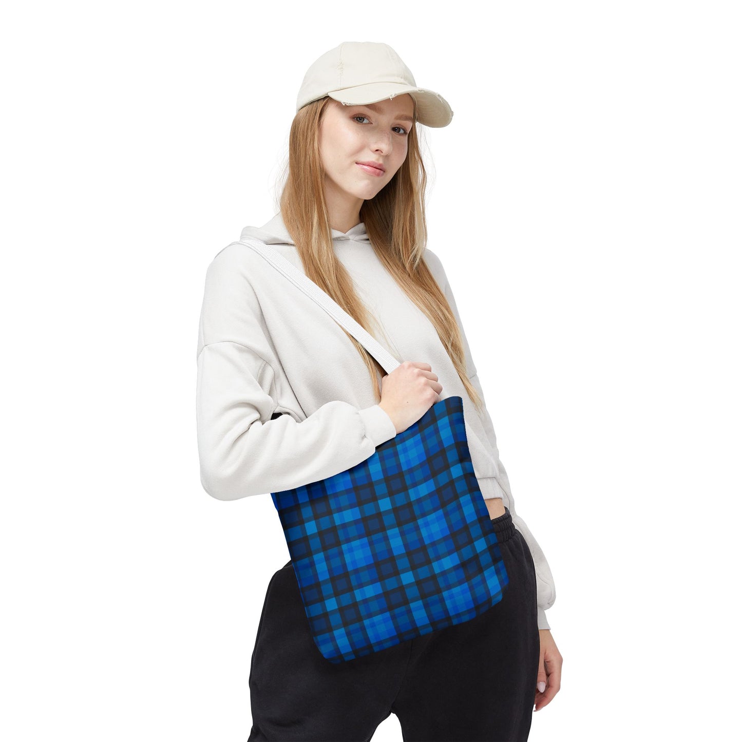 Blue Plaid Tote Bag, Gift for Her or Him,