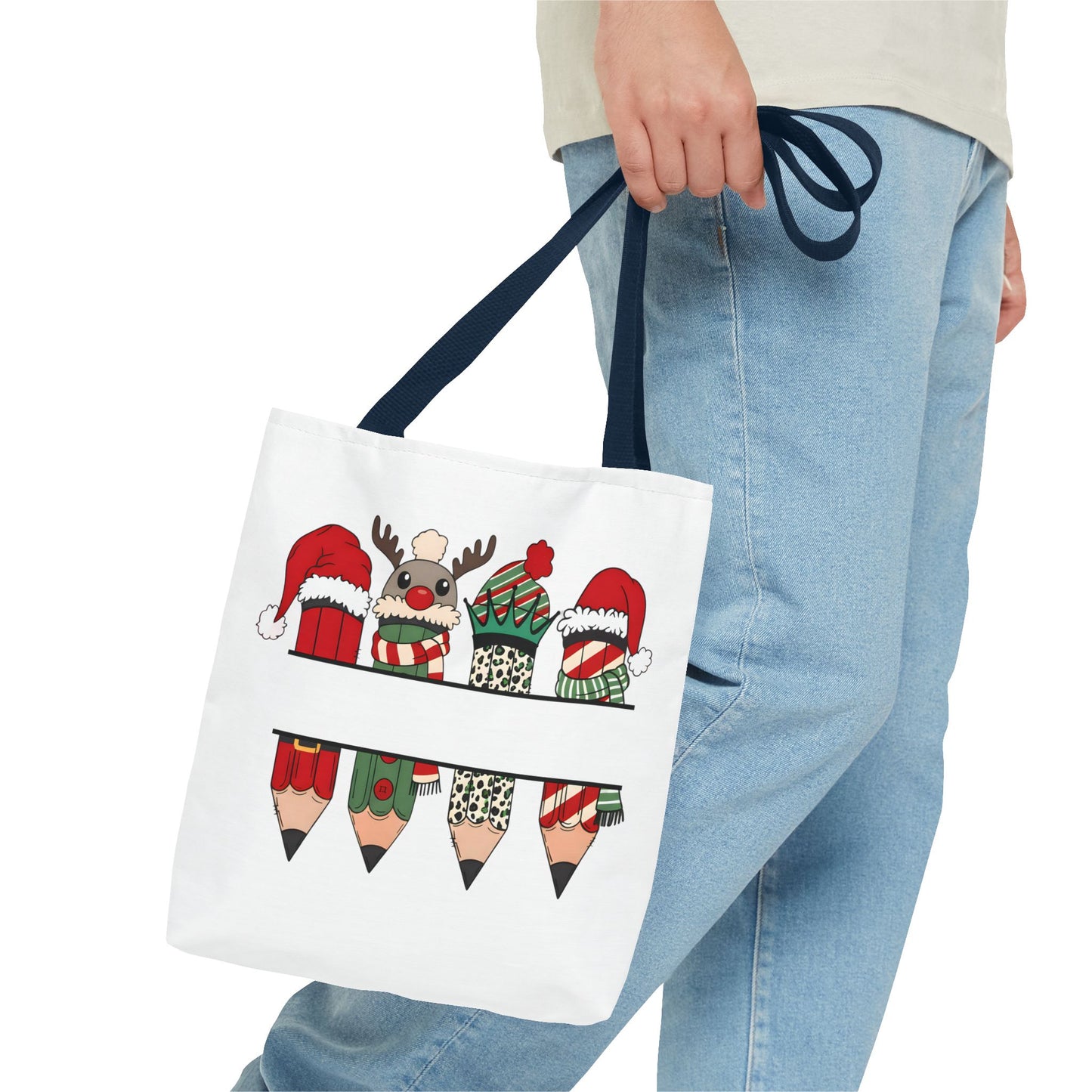 Festive Pencil Reindeer Tote Bag, Holiday Shopping Bag, Christmas Gift Tote, Teacher Appreciation, Winter Decor, Eco-Friendly Bag