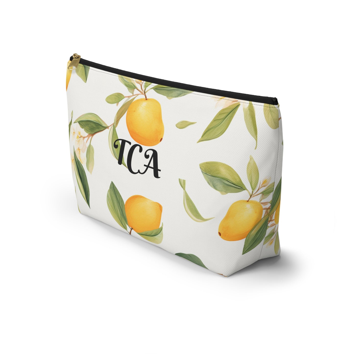 Personalized Lemon Print Accessory Pouch, T‑Bottom Cosmetic Bag with Name