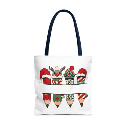 Festive Pencil Reindeer Tote Bag, Holiday Shopping Bag, Christmas Gift Tote, Teacher Appreciation, Winter Decor, Eco-Friendly Bag