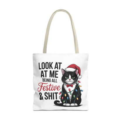 Funny Festive Cat Tote Bag