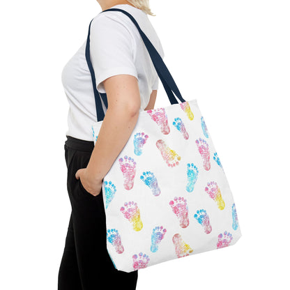 Colorful Baby Footprint Tote Bag,  Gift for New Moms