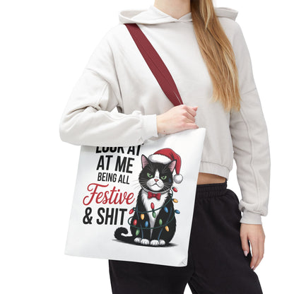 Funny Festive Cat Tote Bag