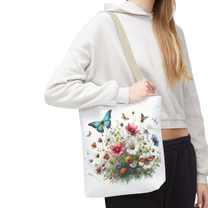 Vibrant Floral Tote Bag, Butterfly Print