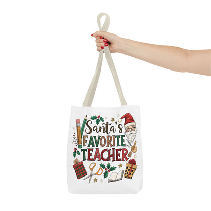 Santa's Favorite Teacher Tote Bag, Christmas Gift, Teacher Appreciation