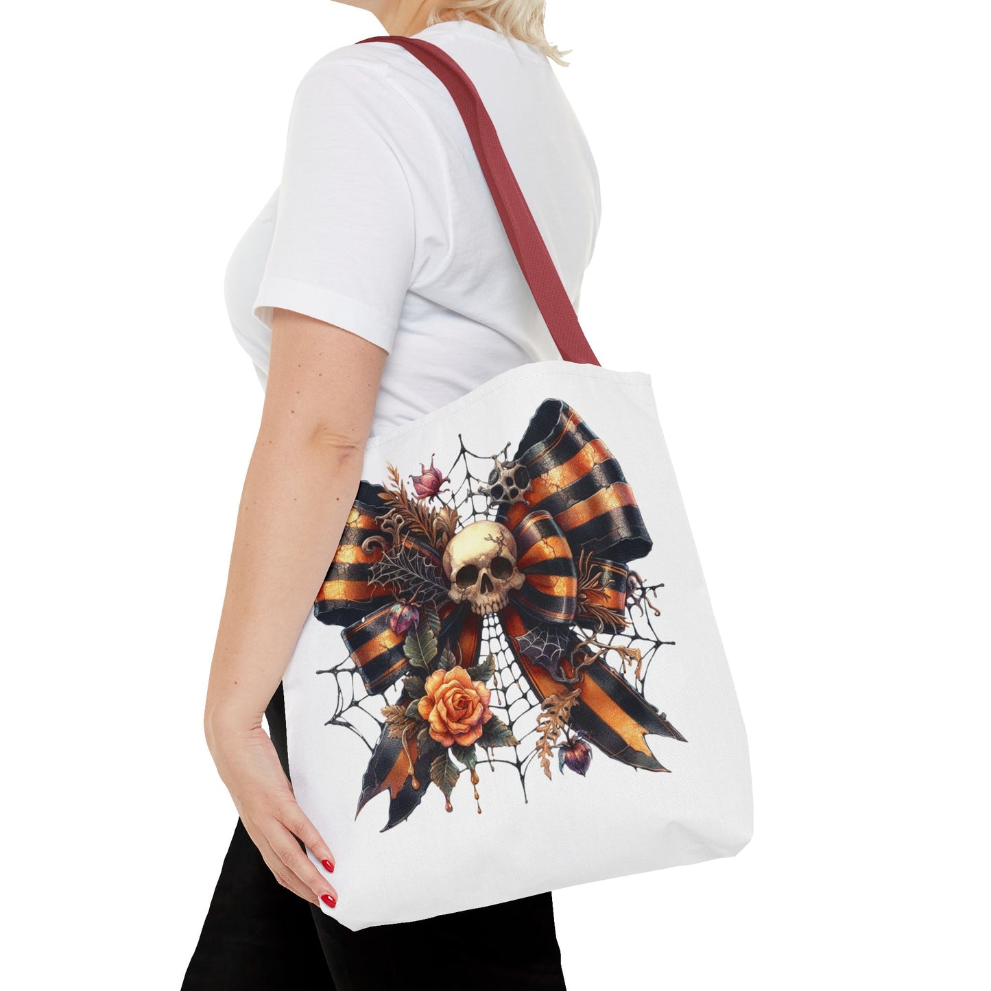 Halloween Skull & Ribbon Tote Bag