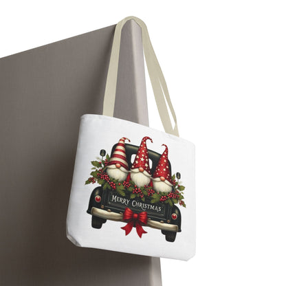 3 Christmas Gnomes in Truck Tote Bag, Fun Holiday Gift