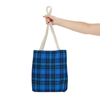 Blue Plaid Tote Bag, Gift for Her or Him,