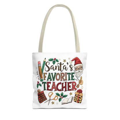 Santa's Favorite Teacher Tote Bag, Christmas Gift, Teacher Appreciation
