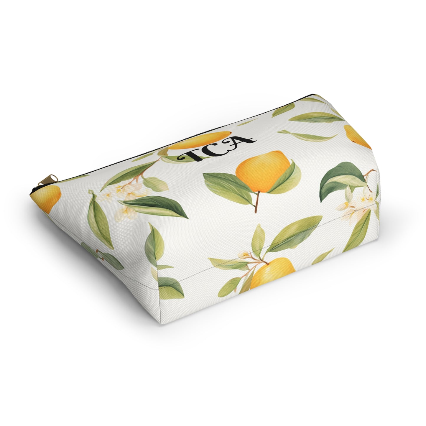 Personalized Lemon Print Accessory Pouch, T‑Bottom Cosmetic Bag with Name