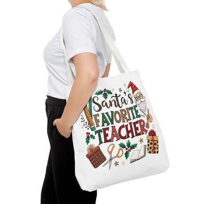 Santa's Favorite Teacher Tote Bag, Christmas Gift, Teacher Appreciation