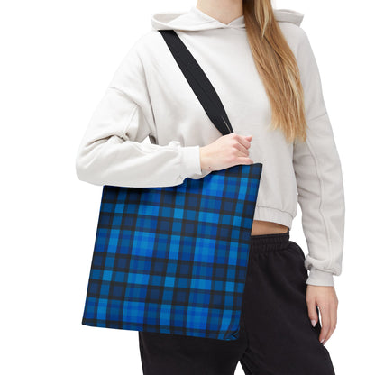 Blue Plaid Tote Bag, Gift for Her or Him,