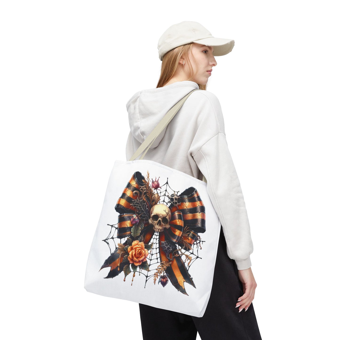 Halloween Skull & Ribbon Tote Bag
