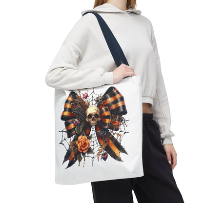 Halloween Skull & Ribbon Tote Bag