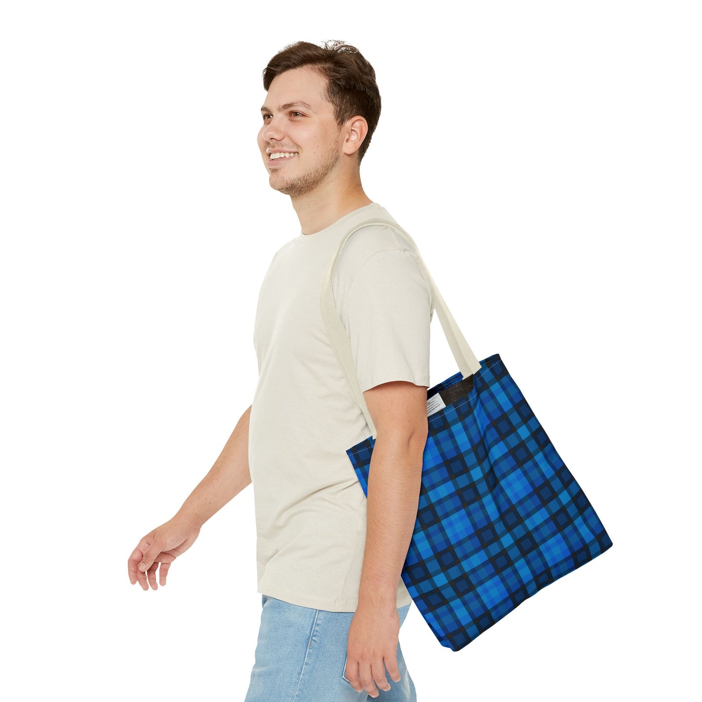 Blue Plaid Tote Bag, Gift for Her or Him,
