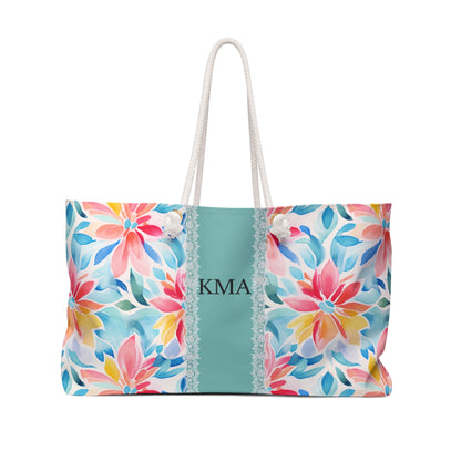 Floral Monogram Weekender Bag , Personalized Tropical Travel Tote