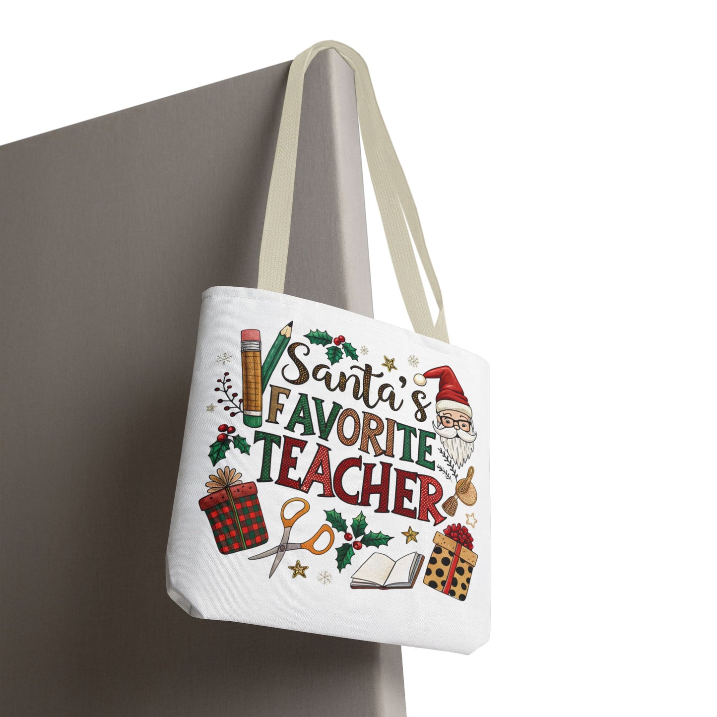 Santa's Favorite Teacher Tote Bag, Christmas Gift, Teacher Appreciation