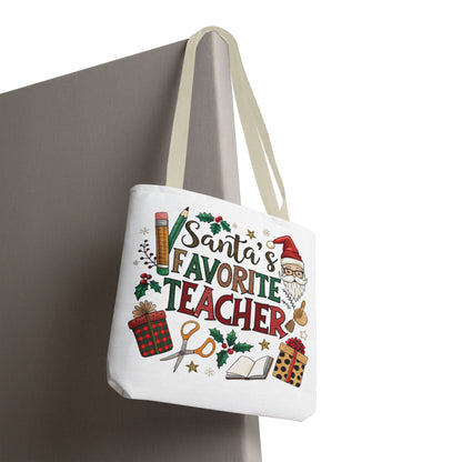 Santa's Favorite Teacher Tote Bag, Christmas Gift, Teacher Appreciation