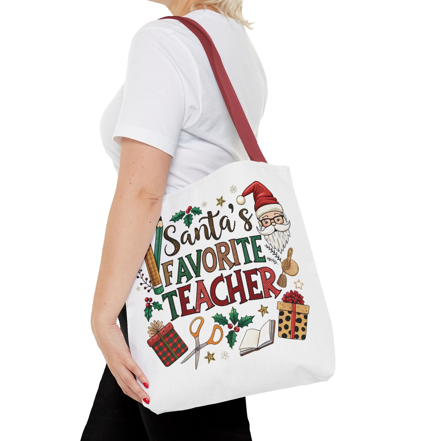 Santa's Favorite Teacher Tote Bag, Christmas Gift, Teacher Appreciation
