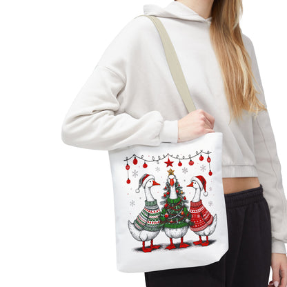 Festive Christmas Geese Tote Bag