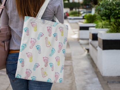 Colorful Baby Footprint Tote Bag,  Gift for New Moms