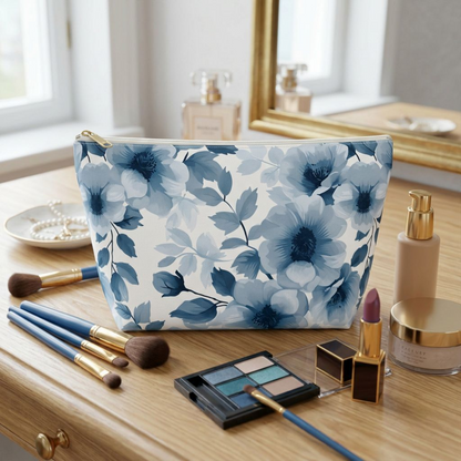 Blue Watercolor Floral Accessory Pouch