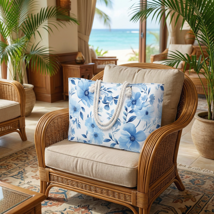 Blue Watercolor Floral Weekender Bag